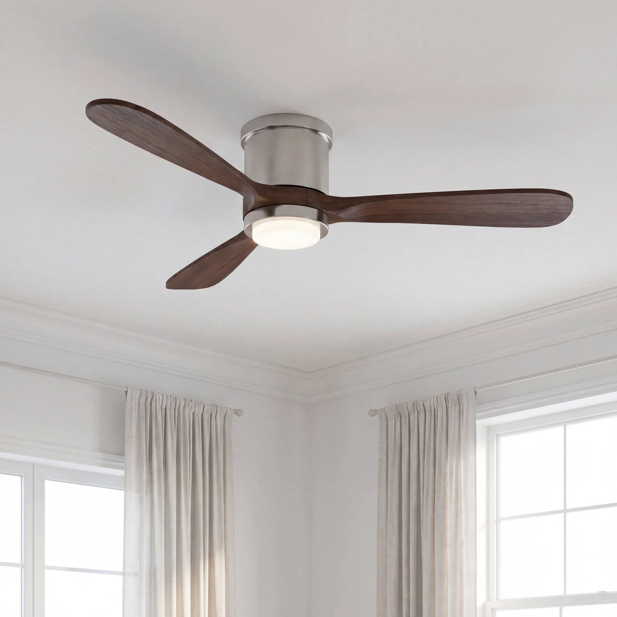 Mayna Flush Ceiling Fan 52" · Dark Walnut Solid Wood Blades
