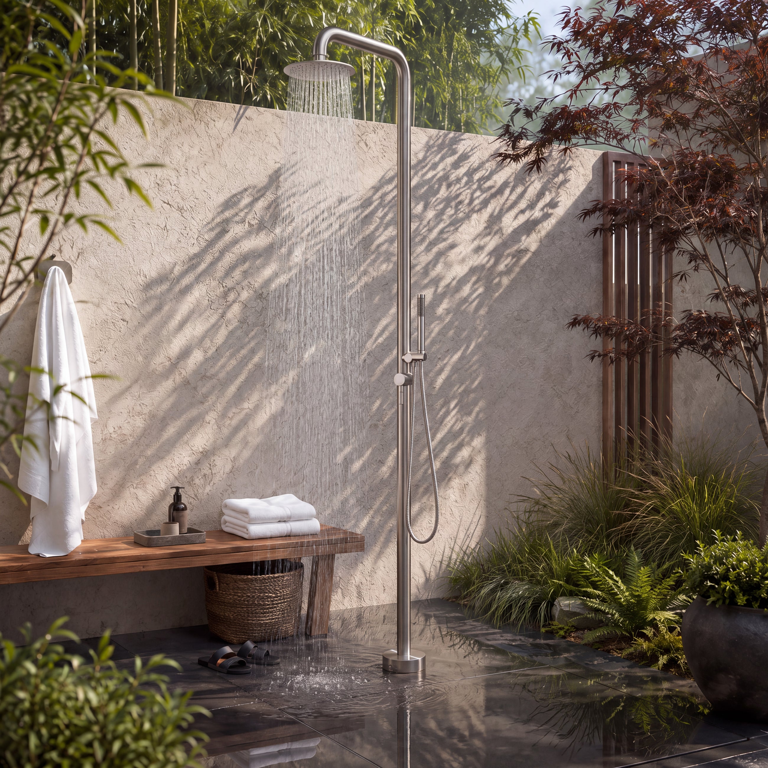 Elise Outdoor Shower · Brushed Silver