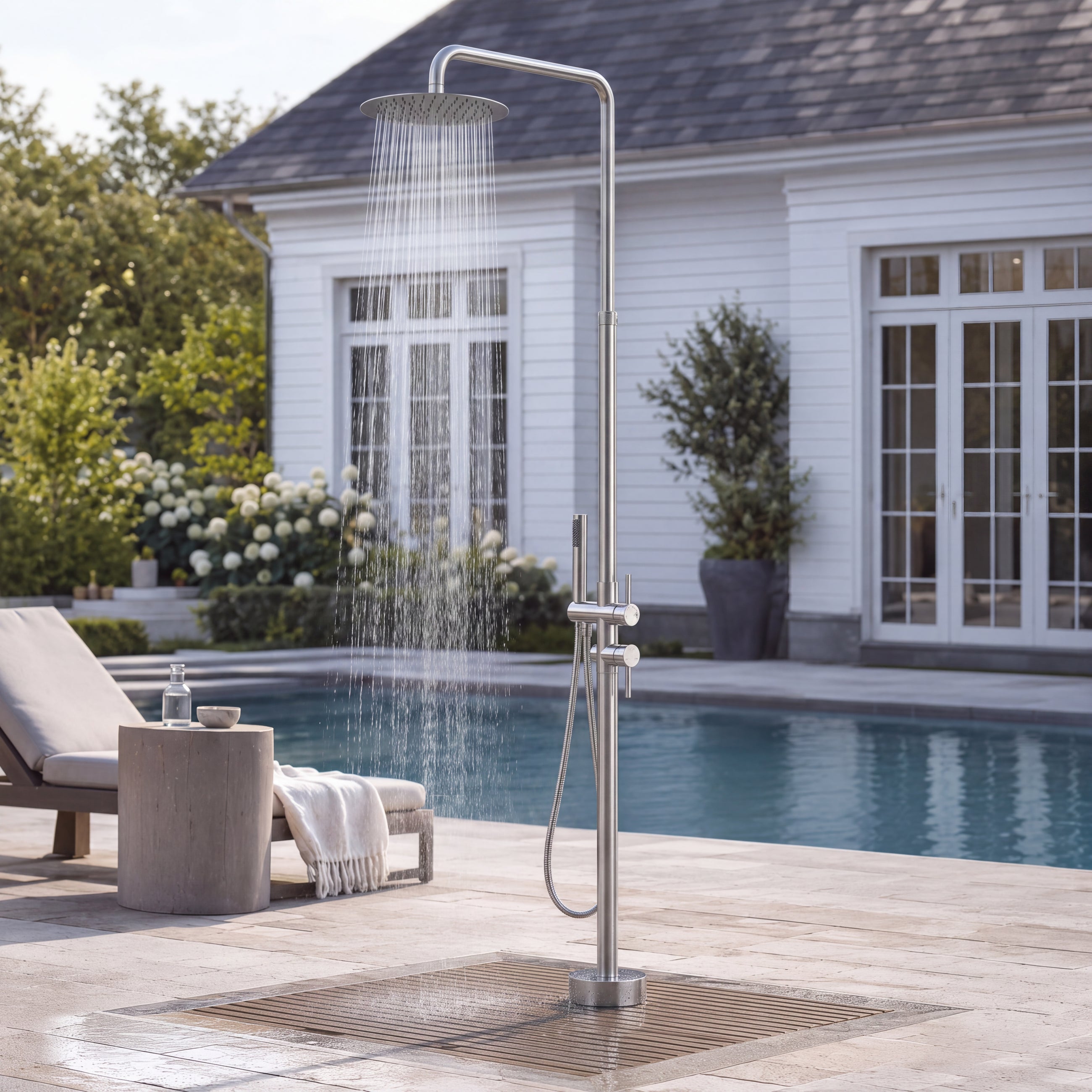 Elara Outdoor Shower · Brushed Silver