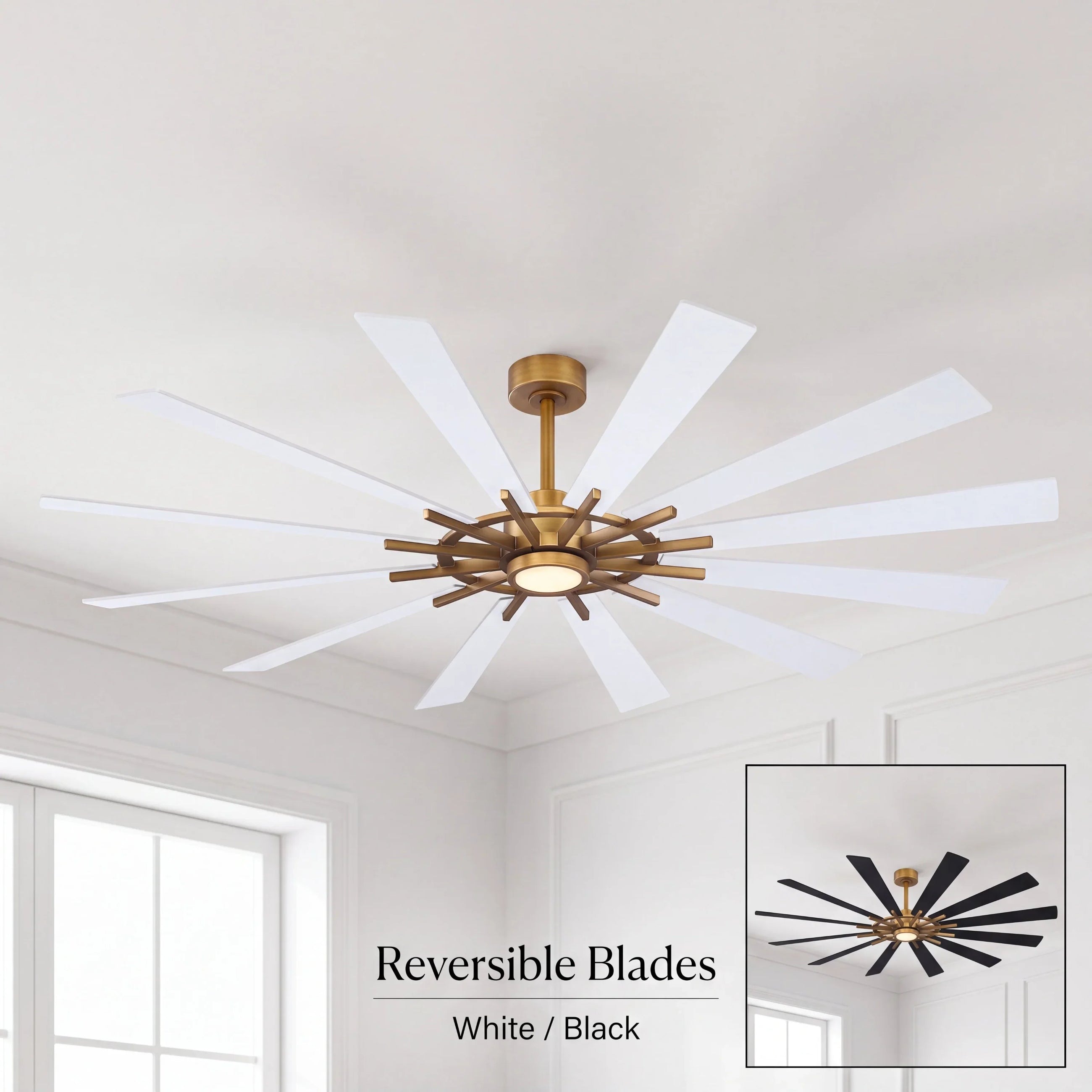 Maverick 72" Ceiling Fan with Light · Reversible Black & White Blades
