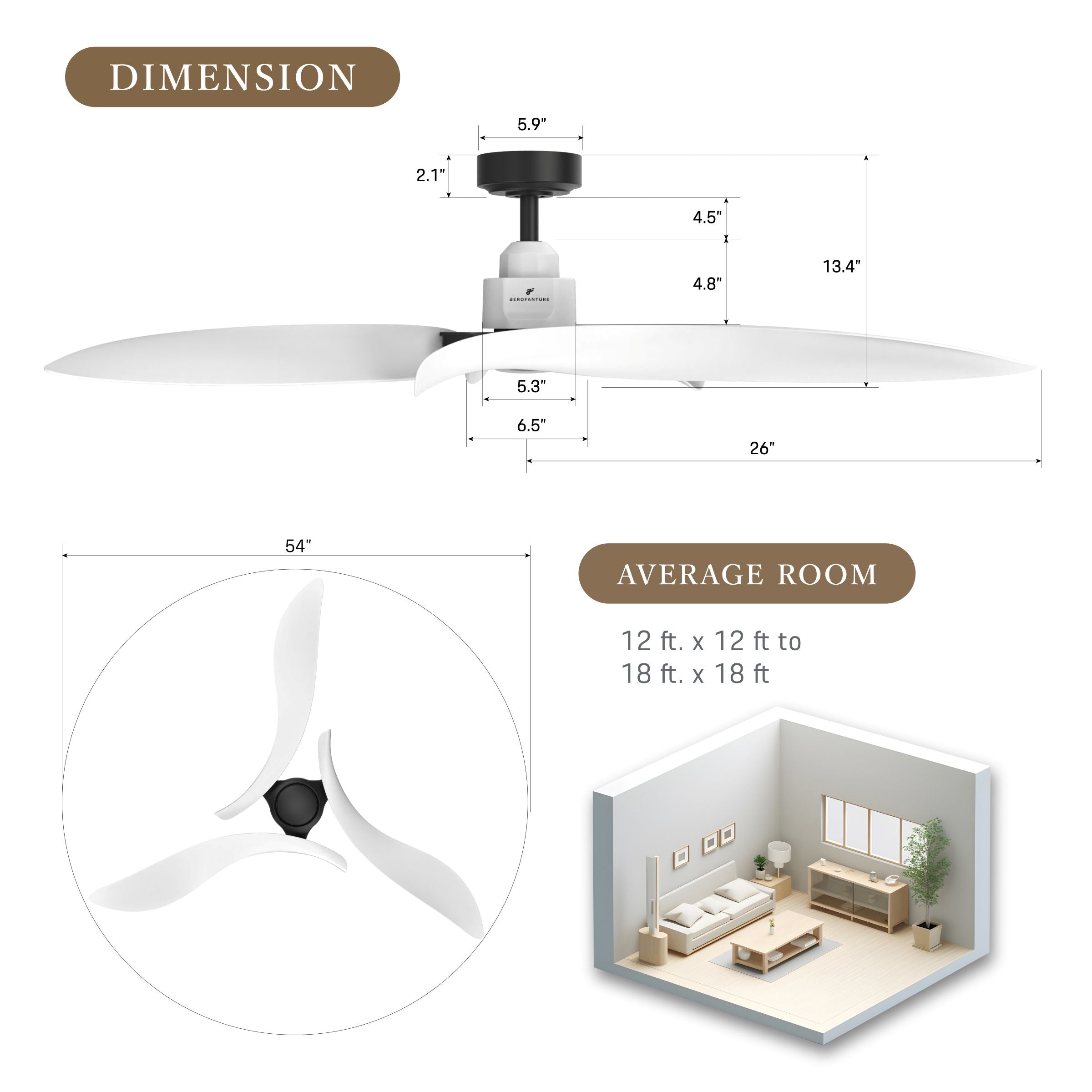 Rex Black Ceiling Fan 54"