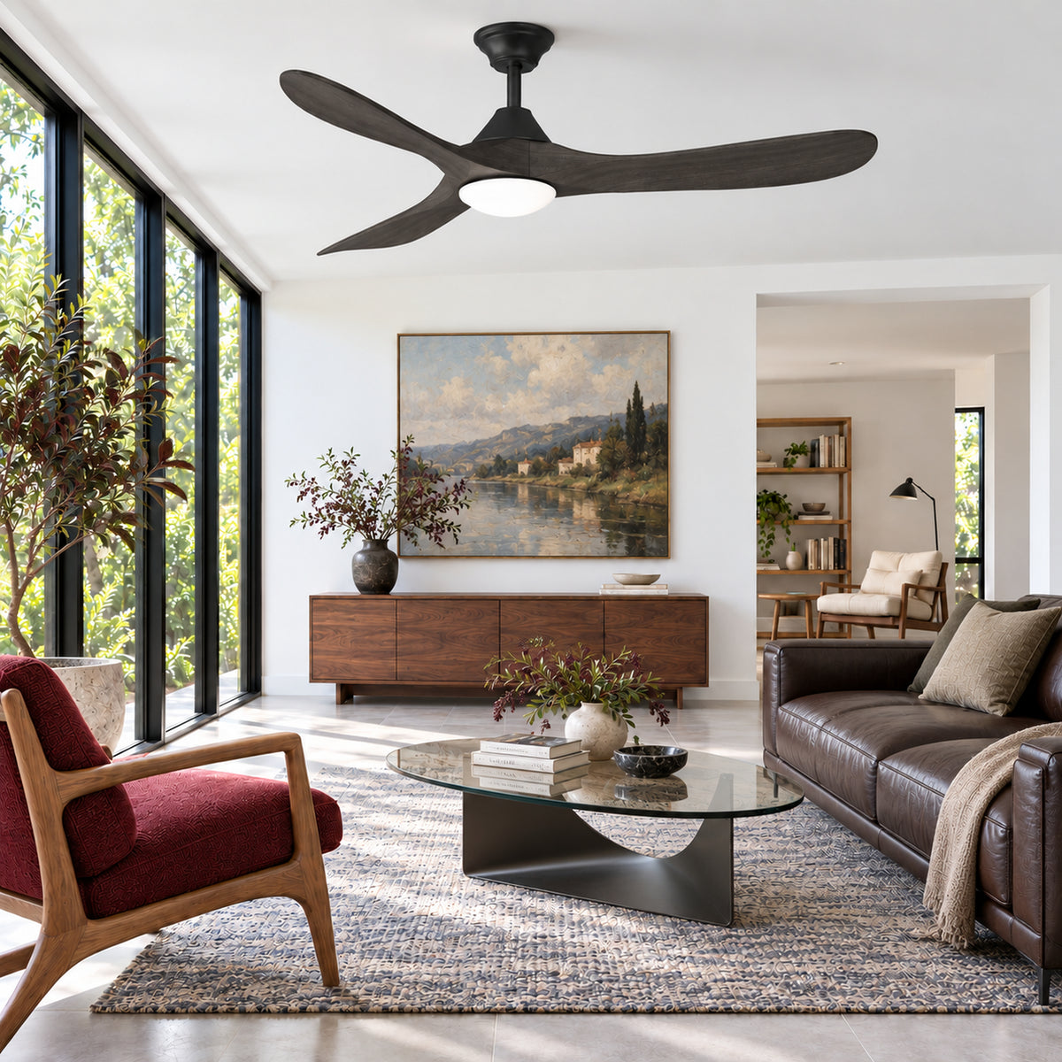 Sylvie 48" Solid Wood Ceiling Fan with Light · Charcoal & Matte Black