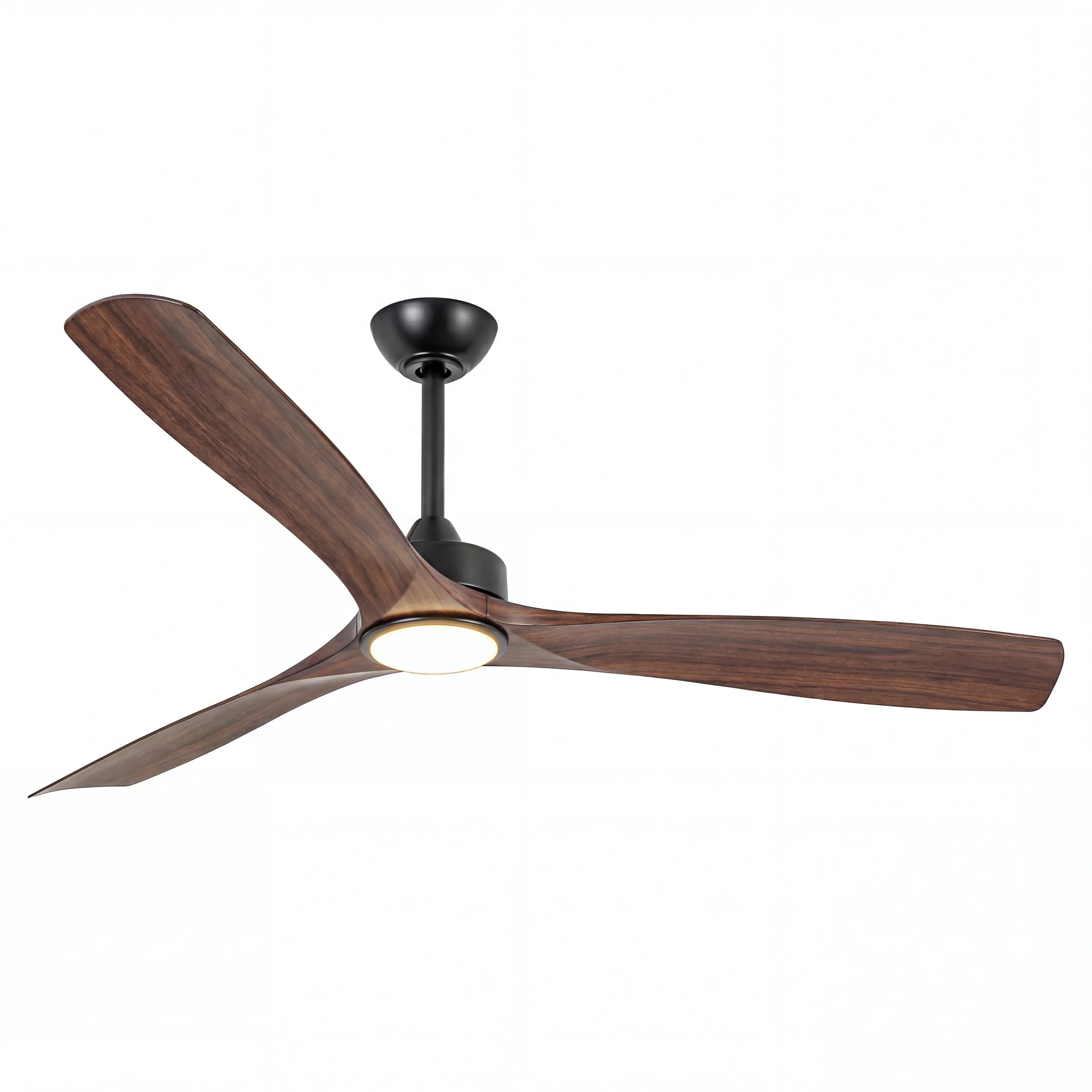 Modern ceiling fan with dark wood blades and integrated LED light
