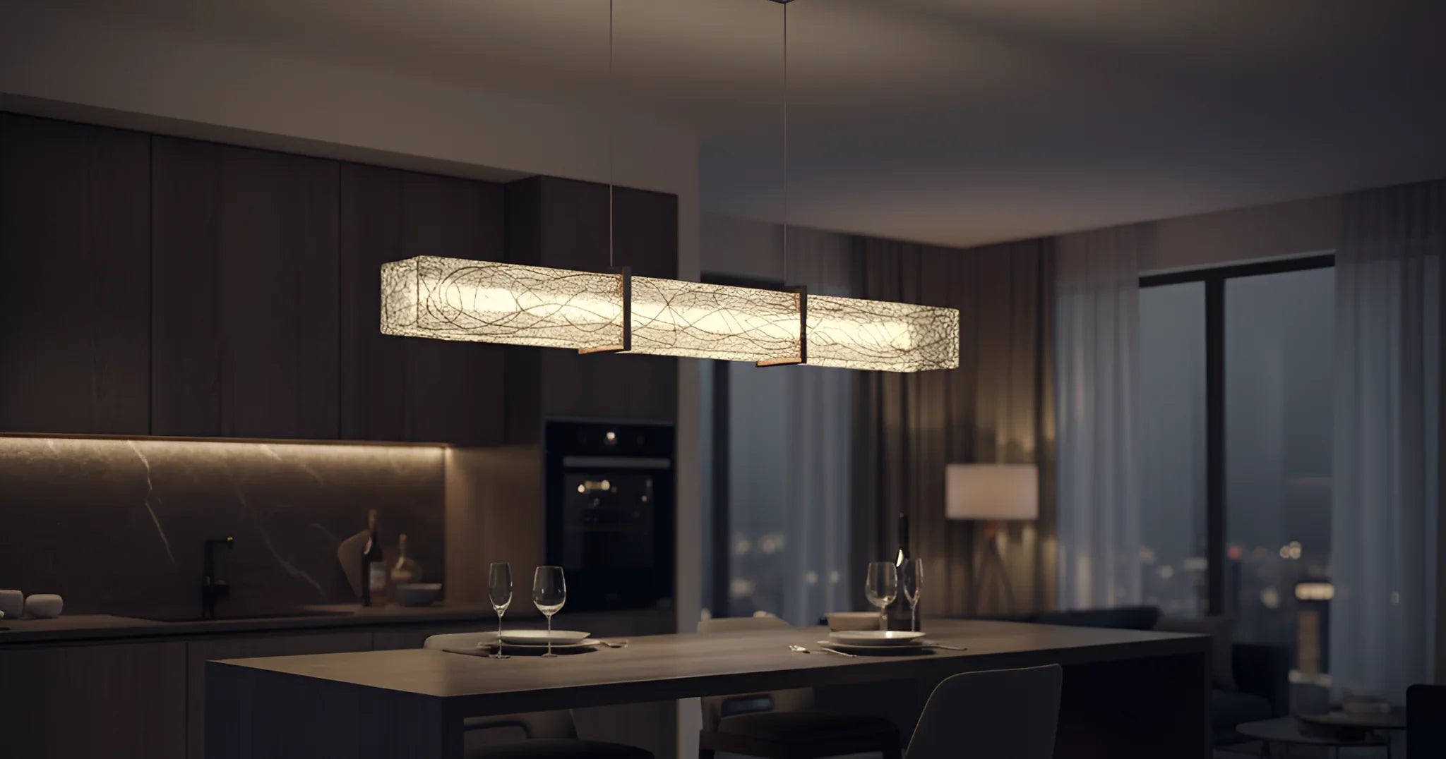 How high should kitchen island linear lighting hang?