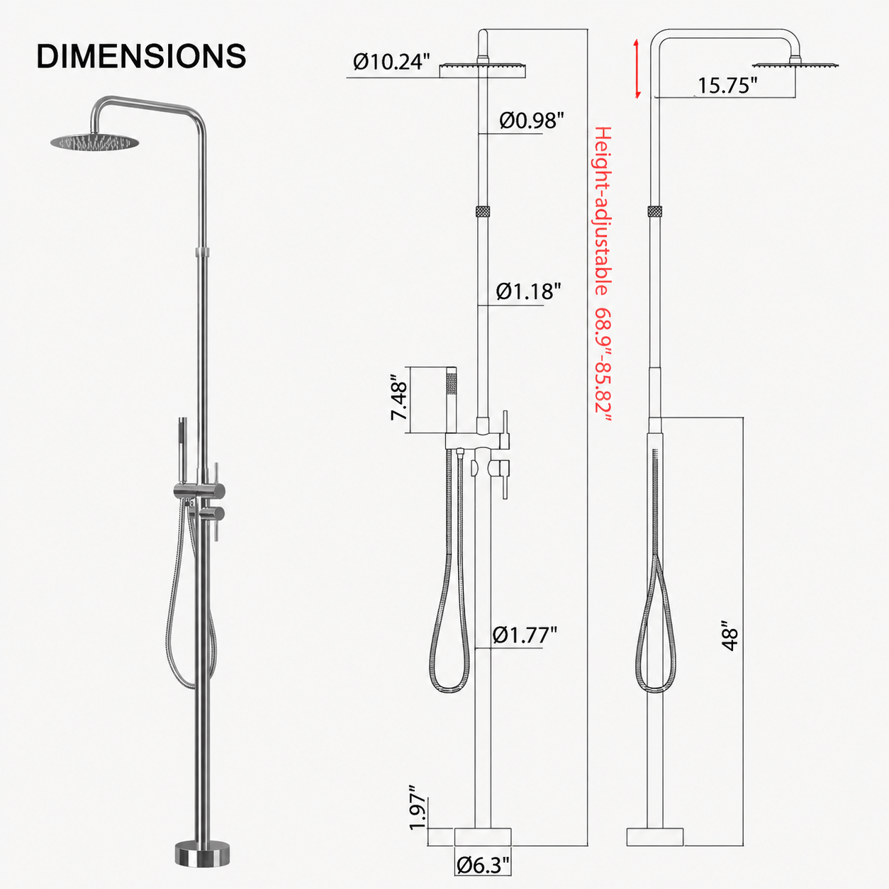 Elara Outdoor Shower · Brushed Silver