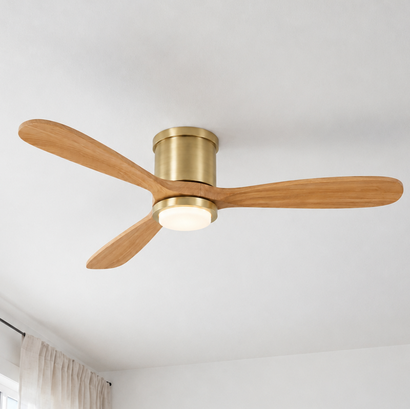 Mayna Flush Ceiling Fan 52" · Natural Solid Wood Blades