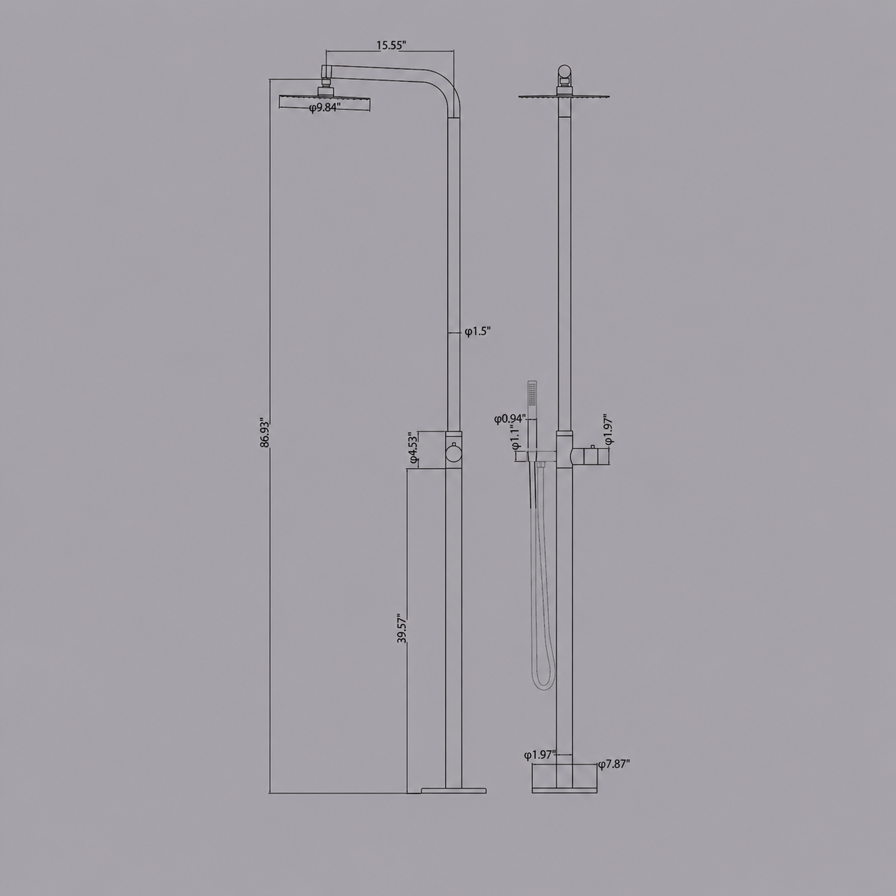 Curved Freestanding Outdoor Shower - Matte Black