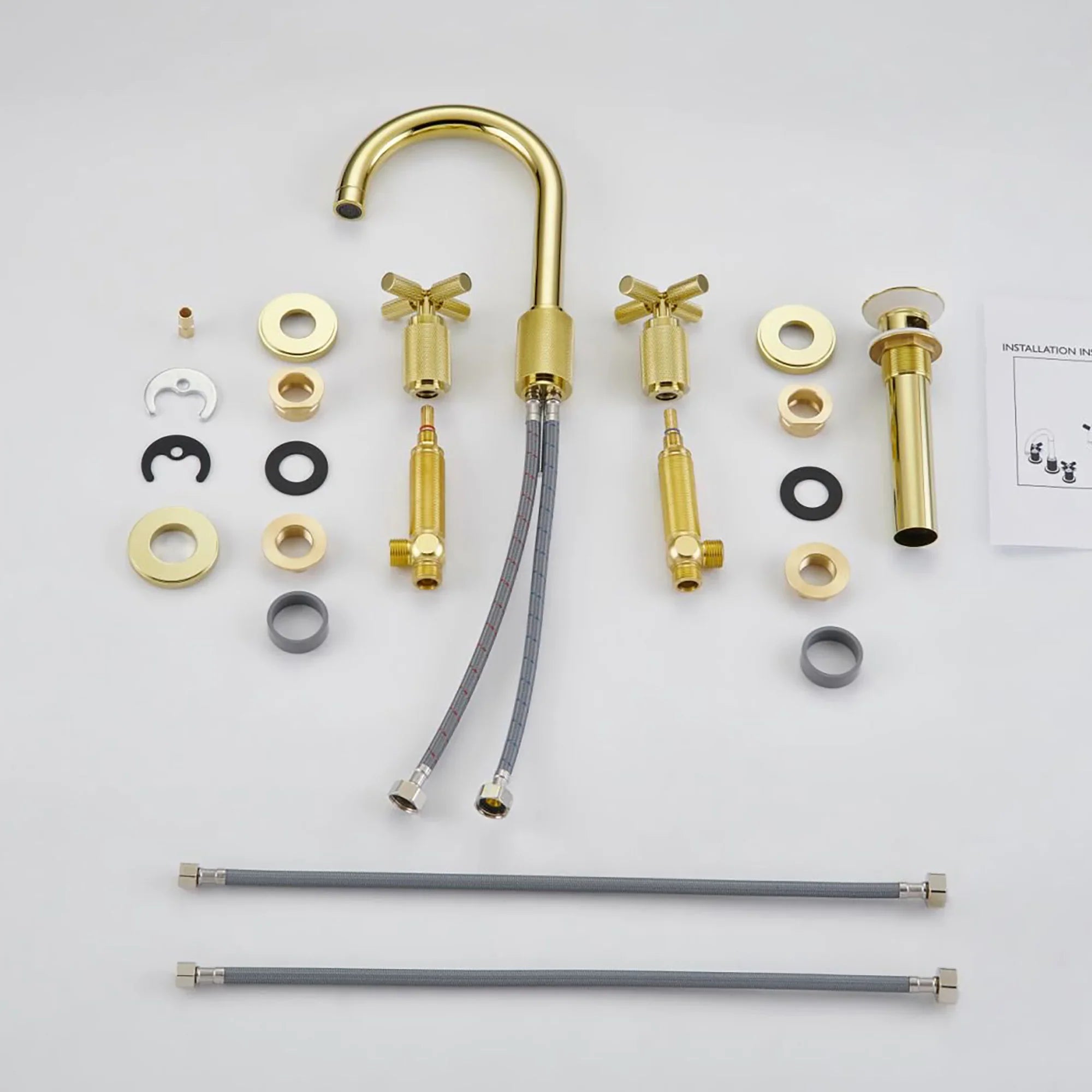 High Arc Cross Handle Widespread Bathroom Faucet – Brushed Brass