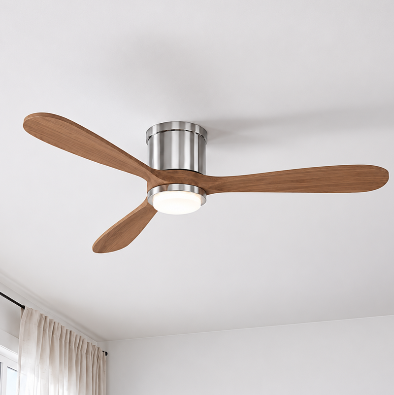 Mayna Flush Ceiling Fan 52" · Light Walnut Solid Wood Blades