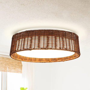 16.5" Traditional Brown Rattan Flush Mount Lighting with LED - ParrotUncle