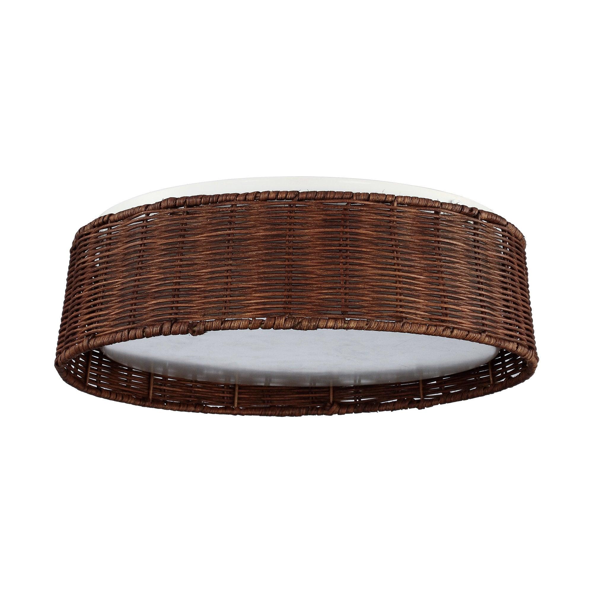 16.5" Traditional Brown Rattan Flush Mount Lighting with LED - ParrotUncle