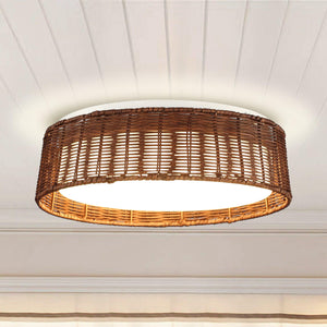 16.5" Traditional Brown Rattan Flush Mount Lighting with LED - ParrotUncle