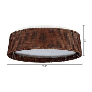 16.5" Traditional Brown Rattan Flush Mount Lighting with LED - ParrotUncle