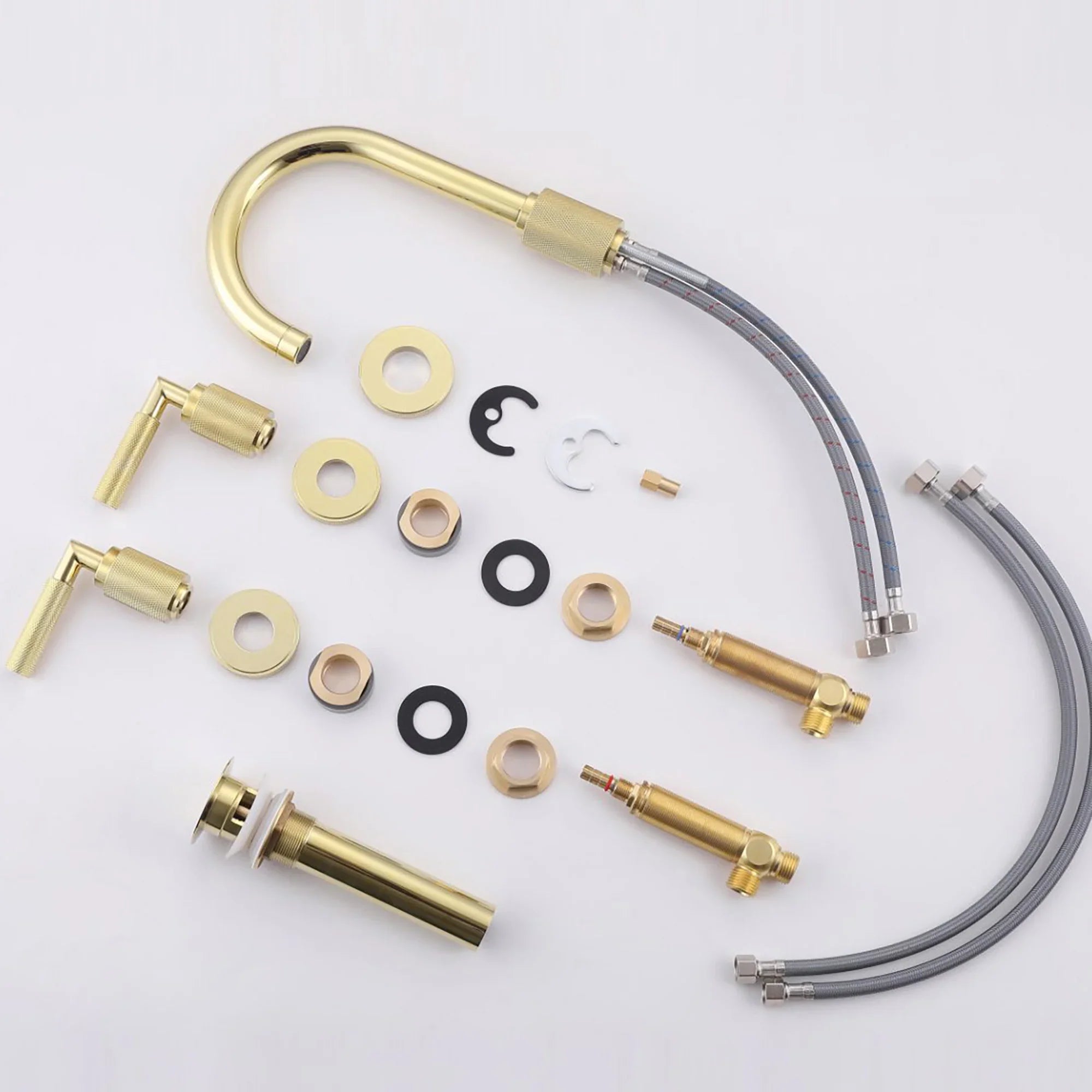 High Arc Lever Handle Widespread Bathroom Faucet – Brushed Brass