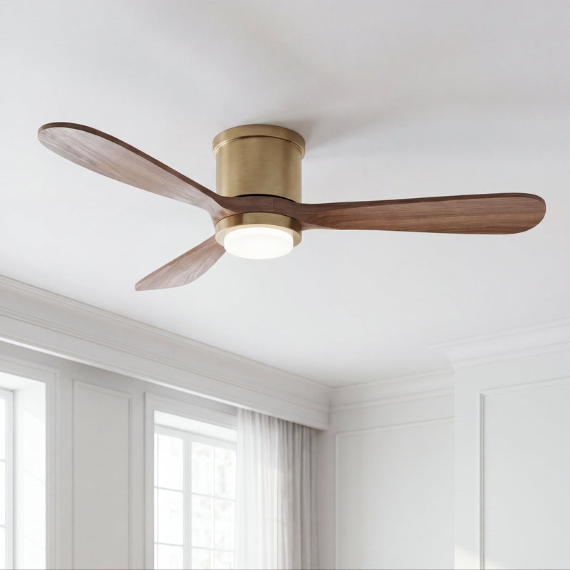 Mayna Flush Ceiling Fan 52" · Light Walnut Solid Wood Blades