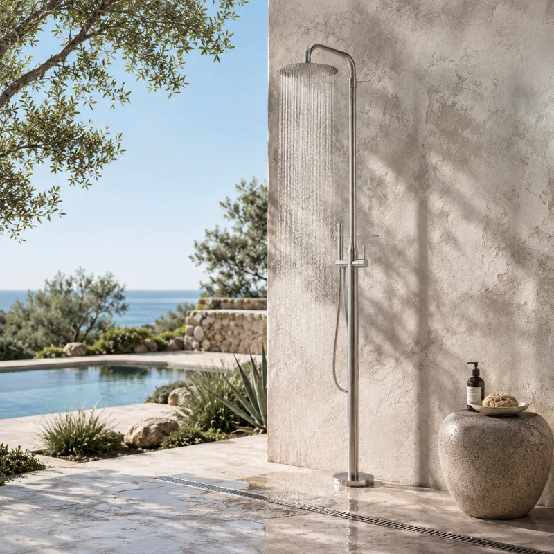 Rowan Outdoor Shower · Brushed Silver