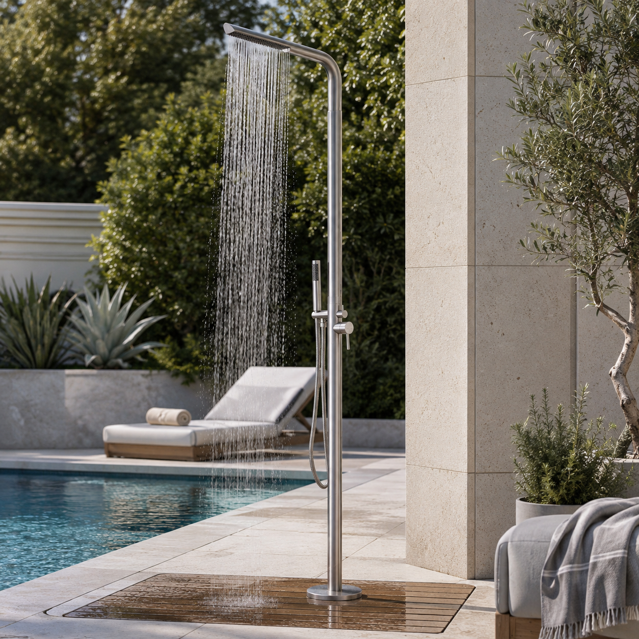 Sienna Outdoor Shower · Brushed Silver