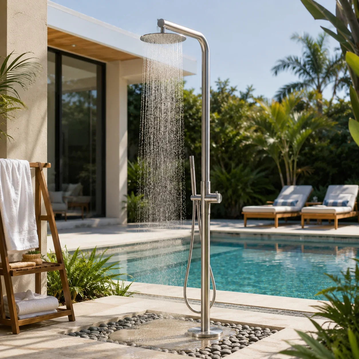 Britt Outdoor Shower · Brushed Silver