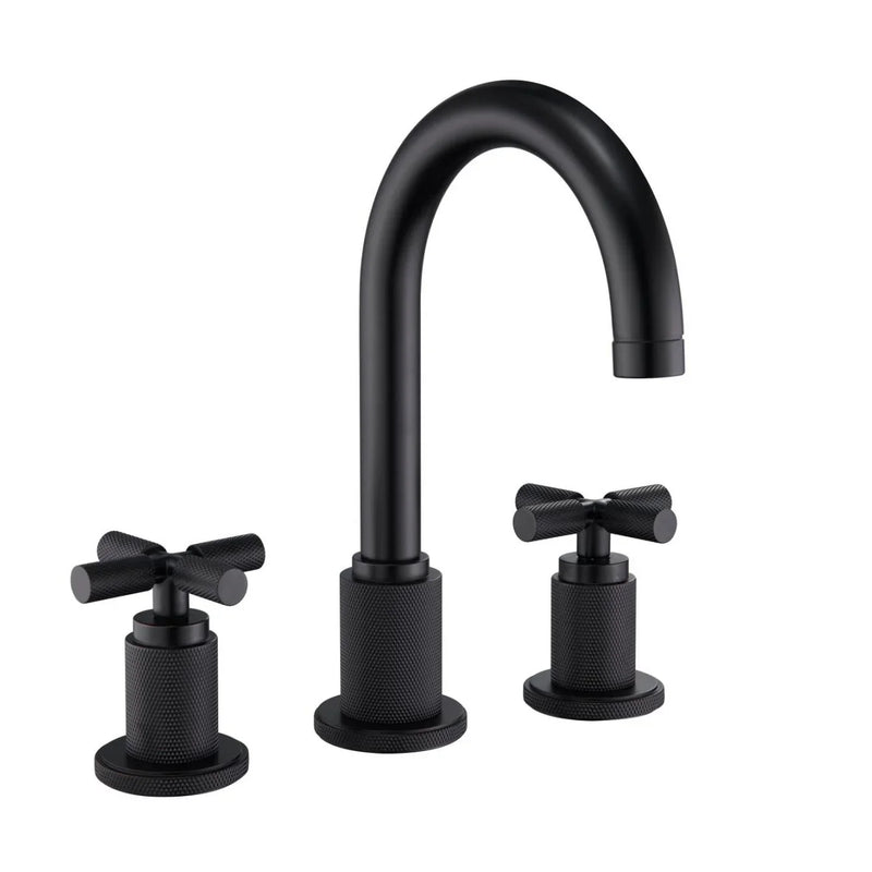 High Arc Cross Handle Widespread Bathroom Faucet – Matte Black