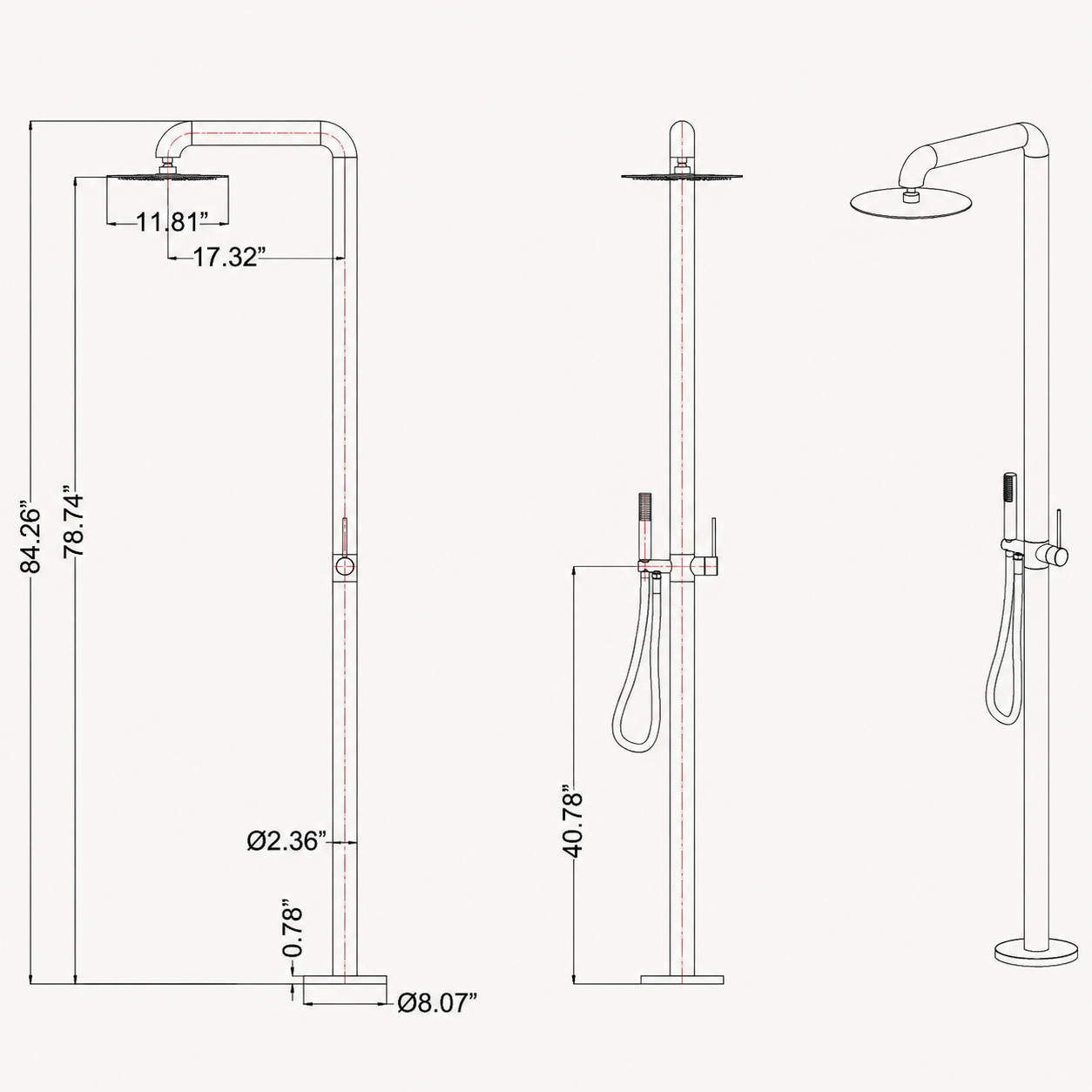 Theo Outdoor Shower · Brushed Silver