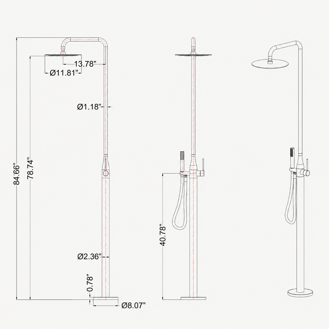 Cora Outdoor Shower · Brushed Silver