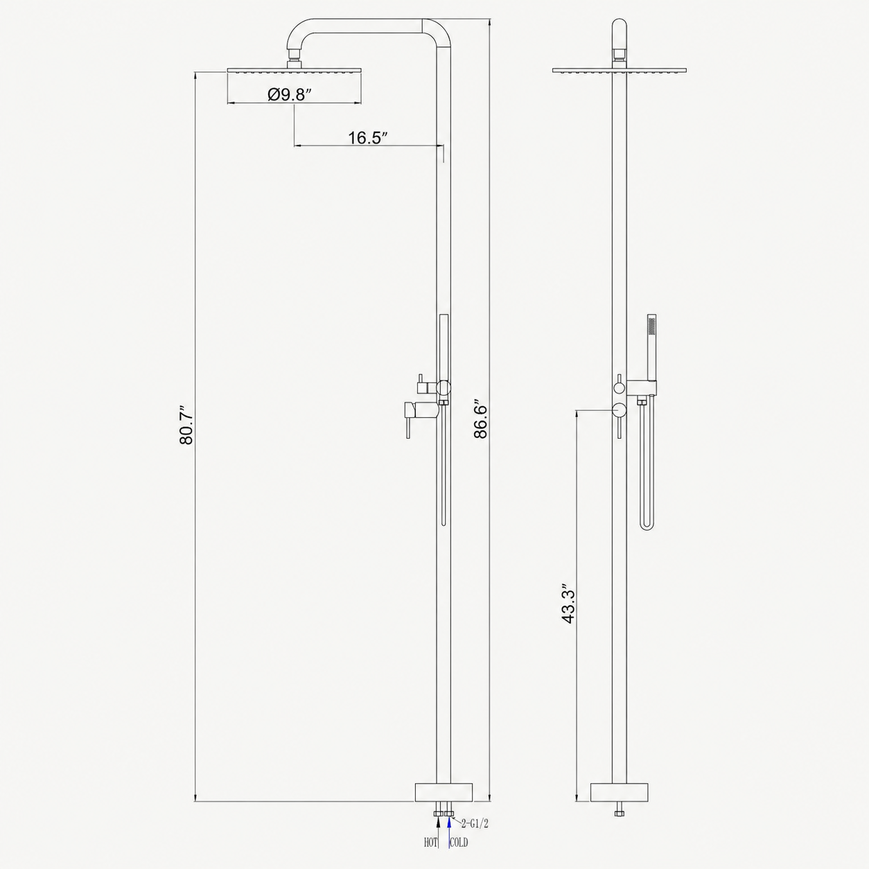 Elise Outdoor Shower · Brushed Silver