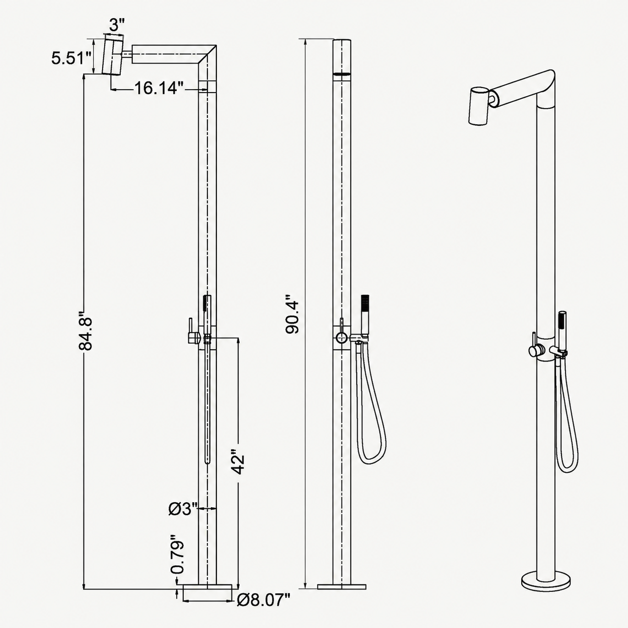 Maeve Outdoor Shower · Brushed Silver