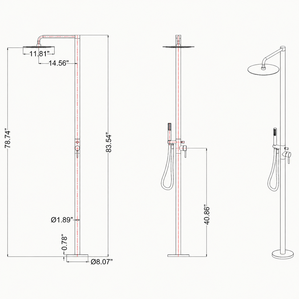 Atlas Outdoor Shower · Brushed Silver