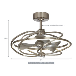 27" Bucholz Modern DC Motor Brushed Nickel Downrod Mount Reversible Ceiling Fan with Lighting and Remote Control - ParrotUncle