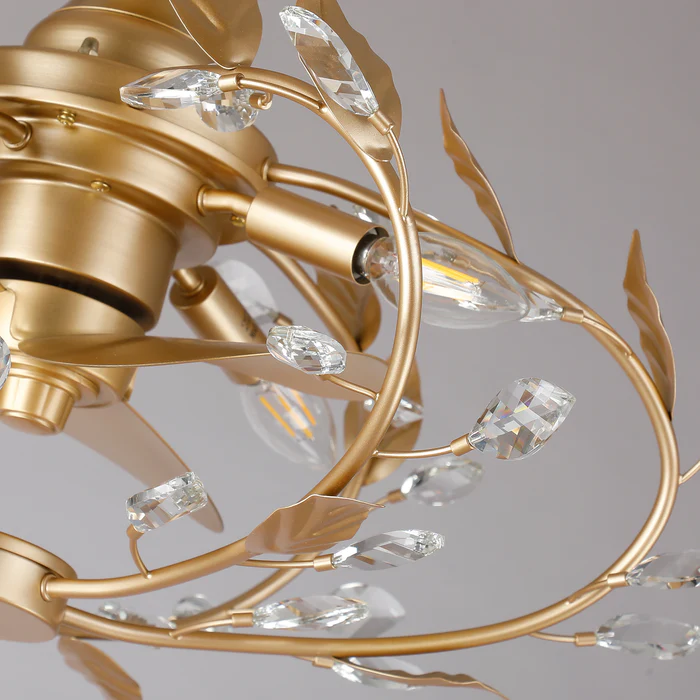 24 Inch Alexia Golden Crystal Ornament Fandelier with Remote Control - Perimost