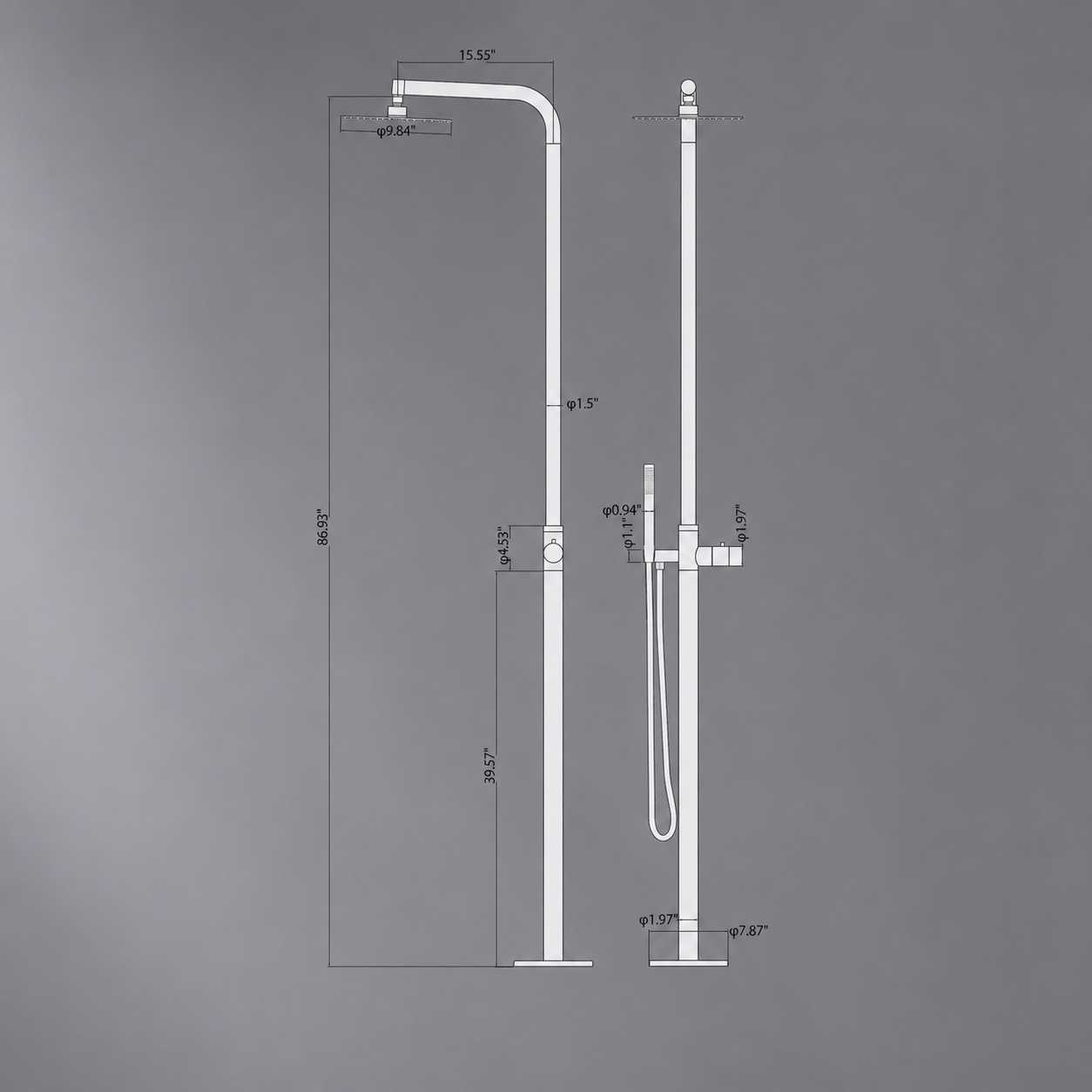 Curved Freestanding Outdoor Shower - Brushed
