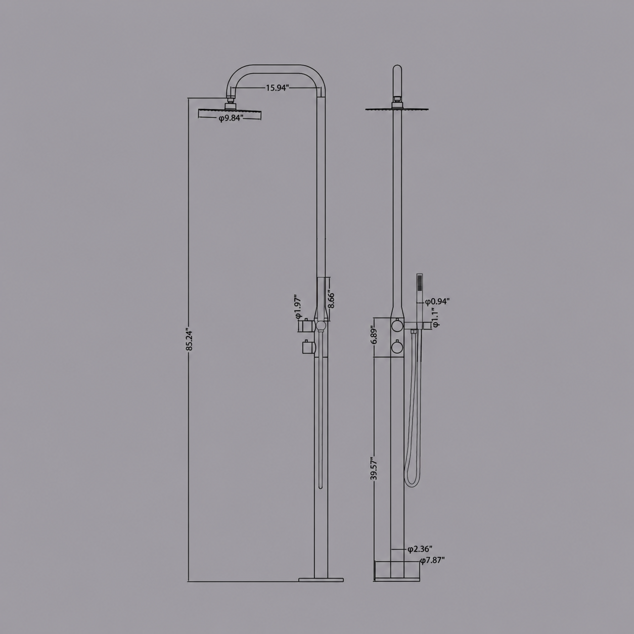 Coast Freestanding Outdoor Shower -Matte Black