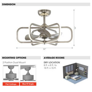 30" Theron Modern DC Motor Downrod Mount Reversible Ceiling Fan with LED Lighting and Remote Control - ParrotUncle