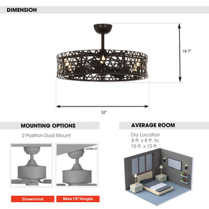 32" Farmhouse DC Motor Downrod Mount Reversible Ceiling Fan with Lighting and Remote Control - ParrotUncle