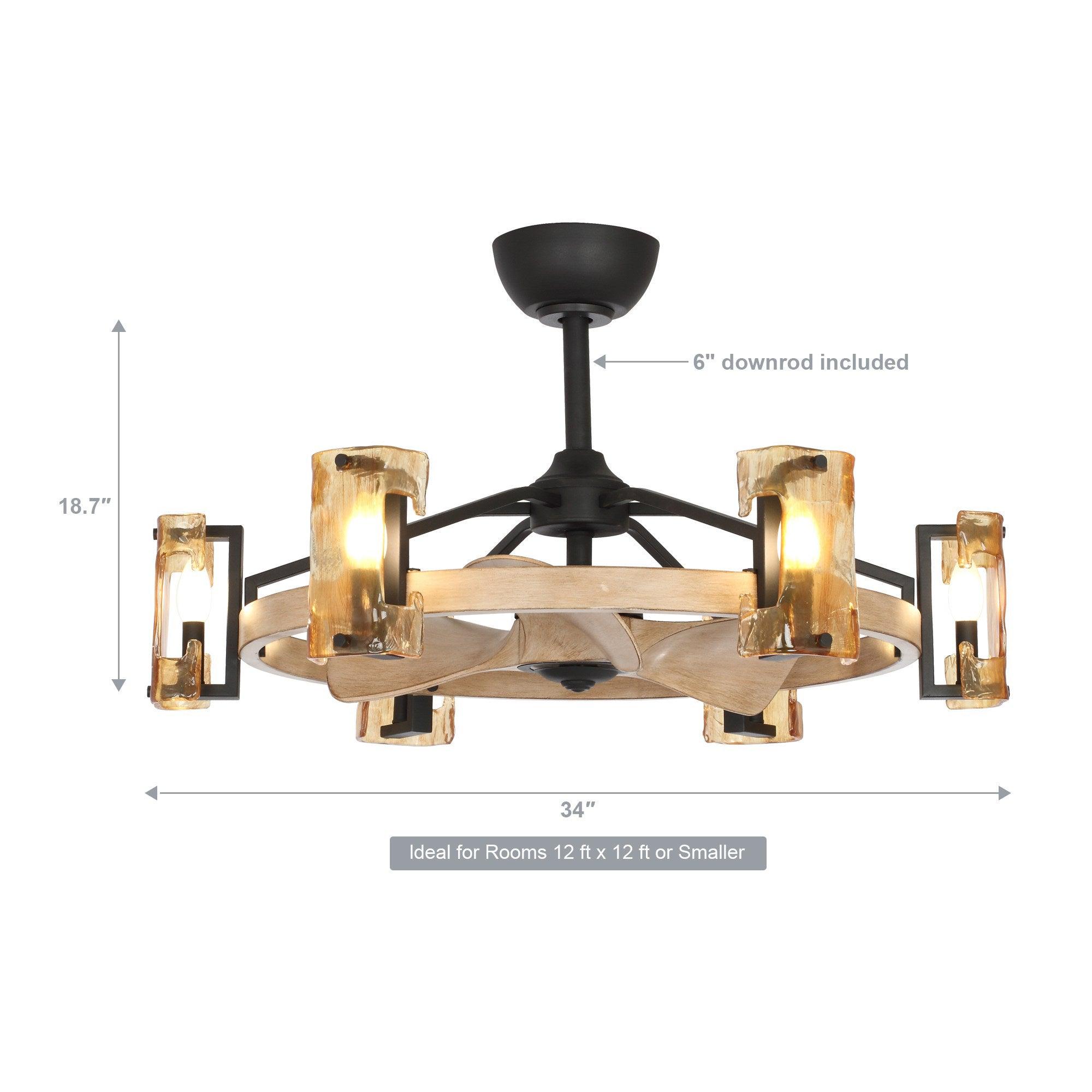 34" Bucholz Farmhouse DC Motor Downrod Mount Reversible Ceiling Fan with Lighting and Remote Control - ParrotUncle