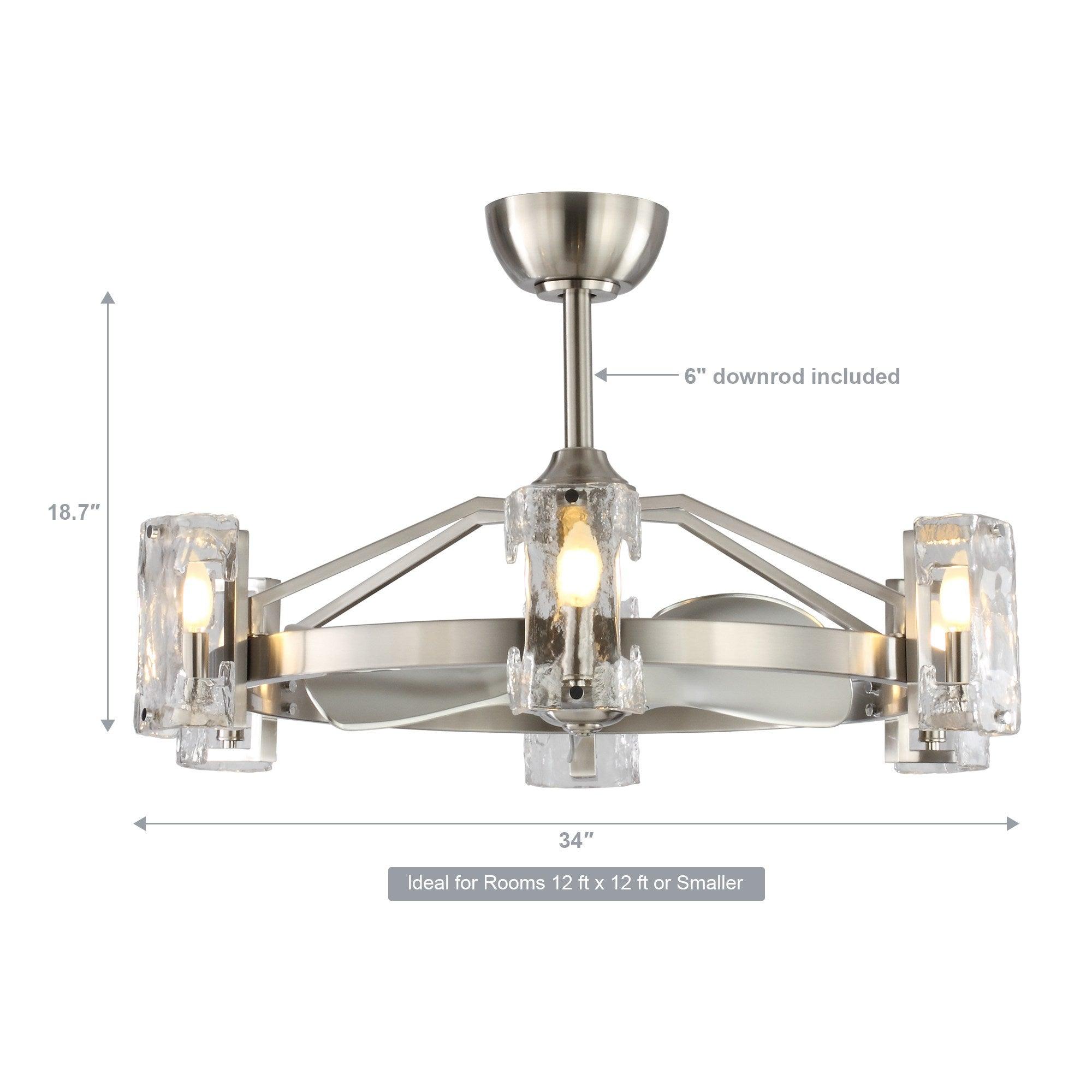 34" Bucholz Modern DC Motor Brushed Nickel Downrod Mount Reversible Ceiling Fan with LED Lighting and Remote Control - ParrotUncle