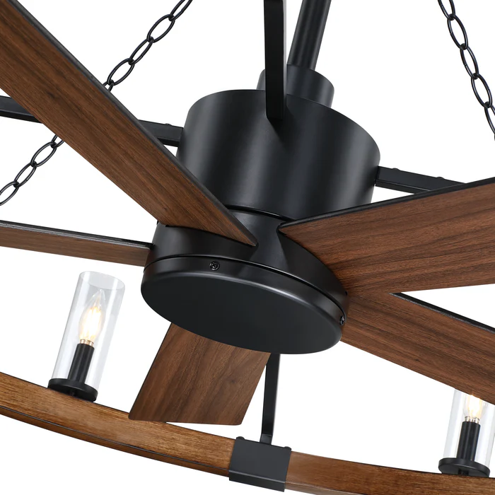 52 Inch Amelia Black Industrial Fandelier with Light and Remote Control - Perimost