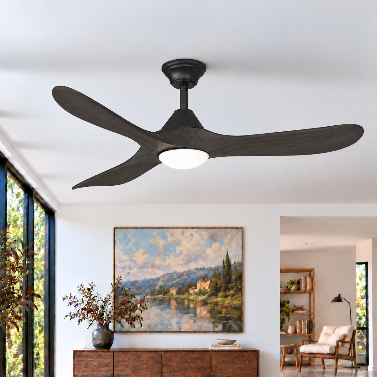 Sylvie 48" Solid Wood Ceiling Fan with Light · Weathered Gray & Matte Black
