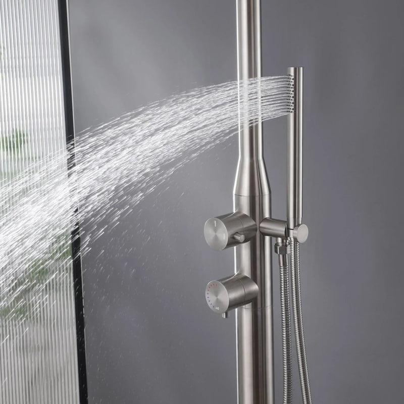 Coast Freestanding Outdoor Shower - Brushed - Perimost