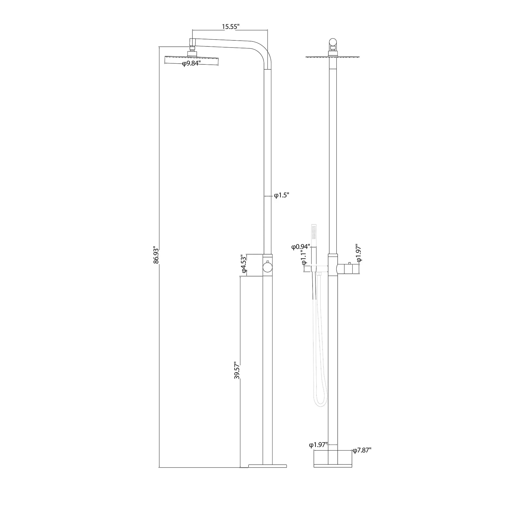 Curved Freestanding Outdoor Shower - Brushed