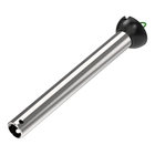 Brushed metal ceiling fan downrod accessory with black mounting cap on white background