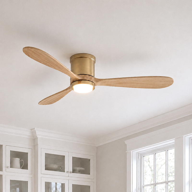 Mayna Flush Ceiling Fan 52" · Natural Solid Wood Blades