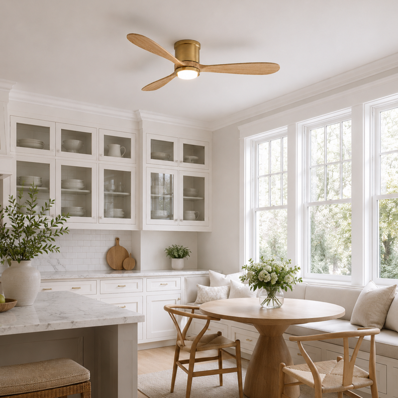 Mayna Flush Ceiling Fan 52" · Natural Solid Wood Blades