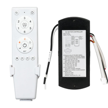 Ceiling fan remote control and DC motor controller with labeled buttons and wires