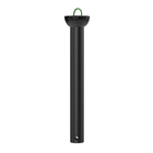 Black metal ceiling fan downrod accessory with mounting holes and green wire