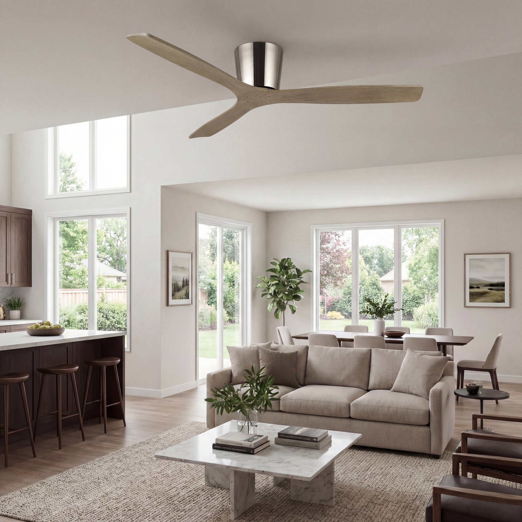 Anemos Wooden-Blade Flush Mount Fan 54"