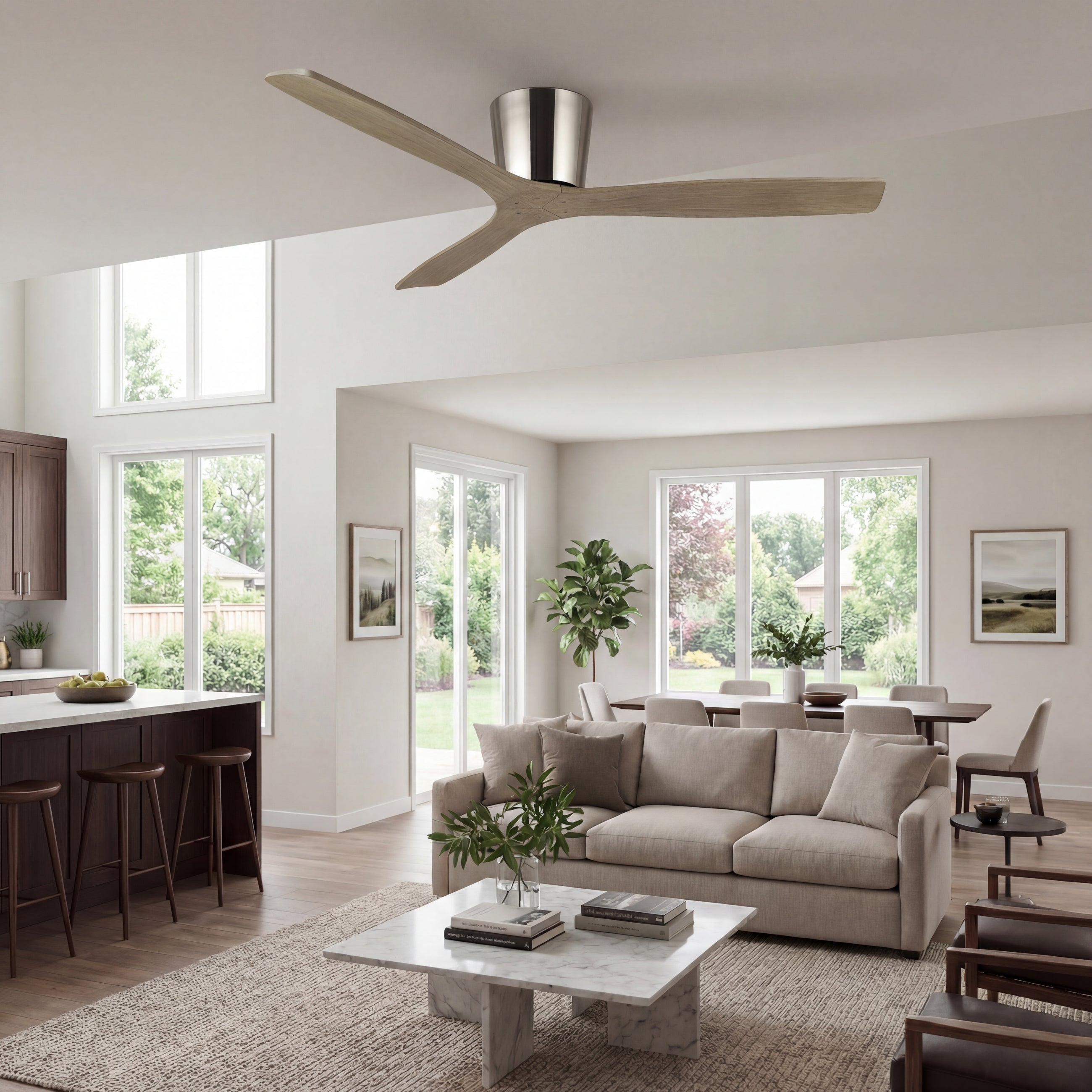 Anemos Wooden-Blade Flush Mount Fan 54"