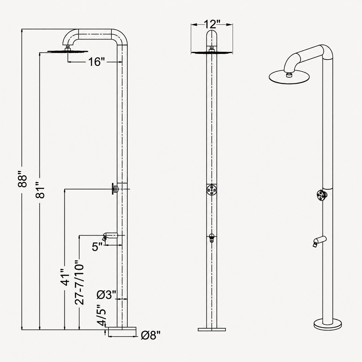 Emery Outdoor Shower · Matte Black