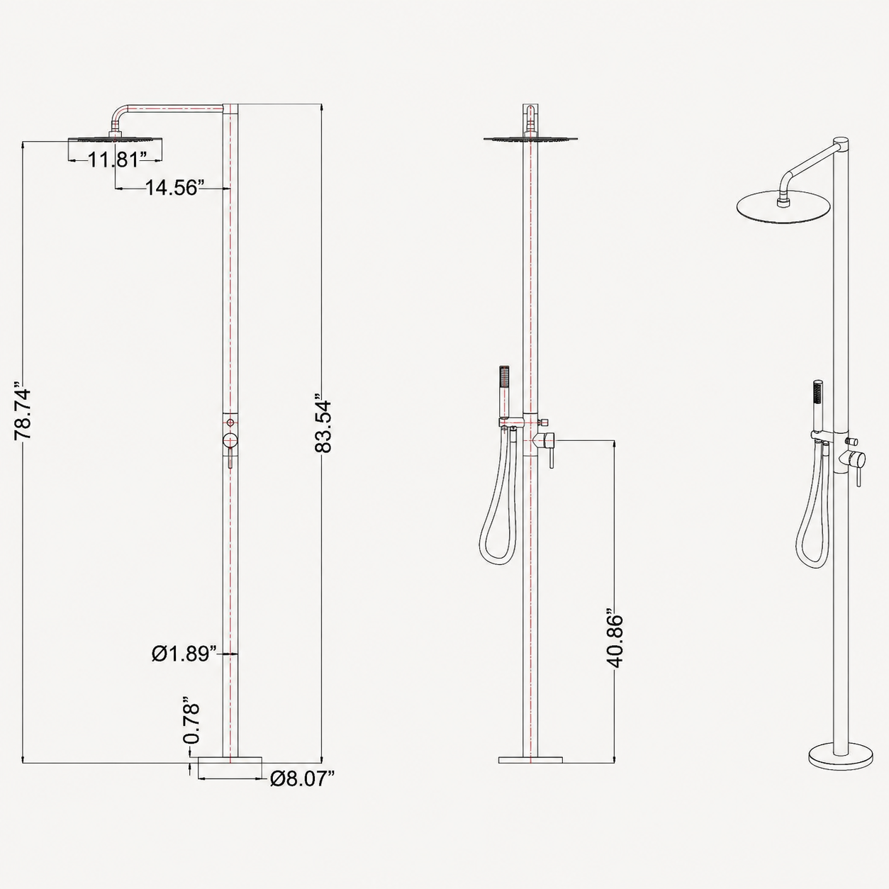 Rhea Outdoor Shower · Brushed Silver