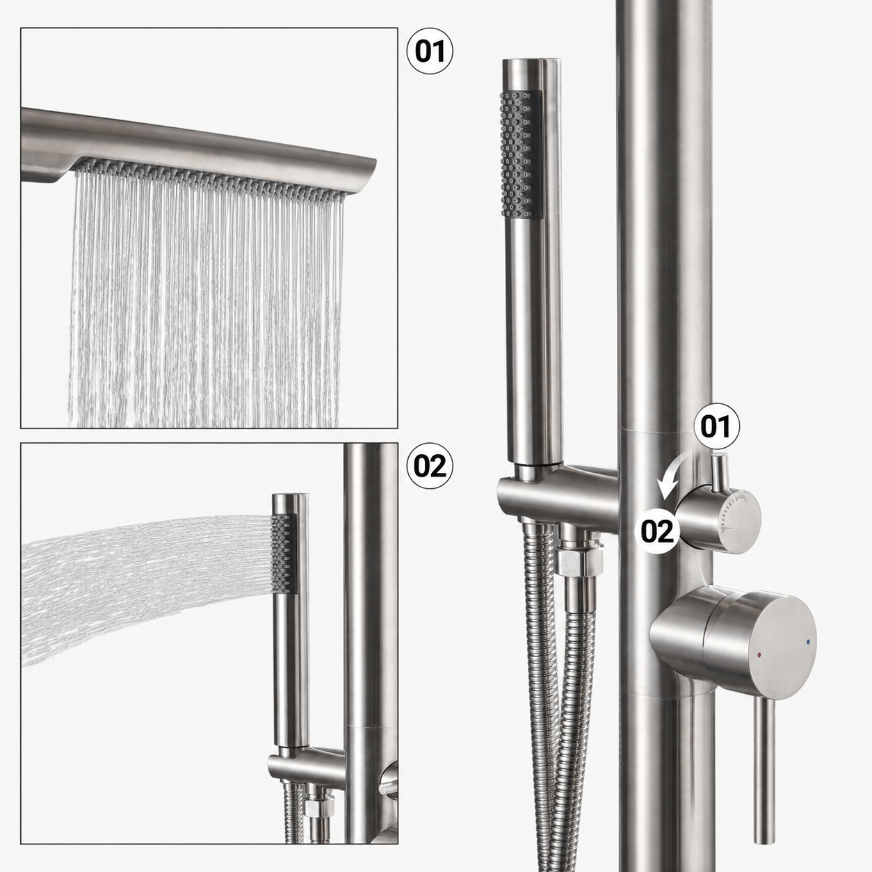 Sienna Outdoor Shower · Brushed Silver